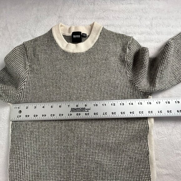 BOSS HUGO BOSS Womens Houndstooth Wool Crewneck Sweater Large Gray Pullover - Picture 6 of 9